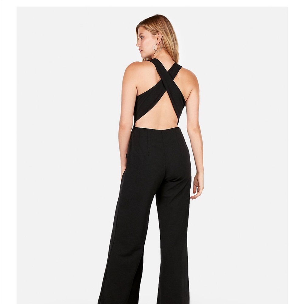 Express wide leg black jumpsuit with open back